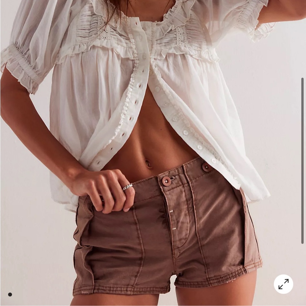 Free People Brown High-Rise Cotton Shorts